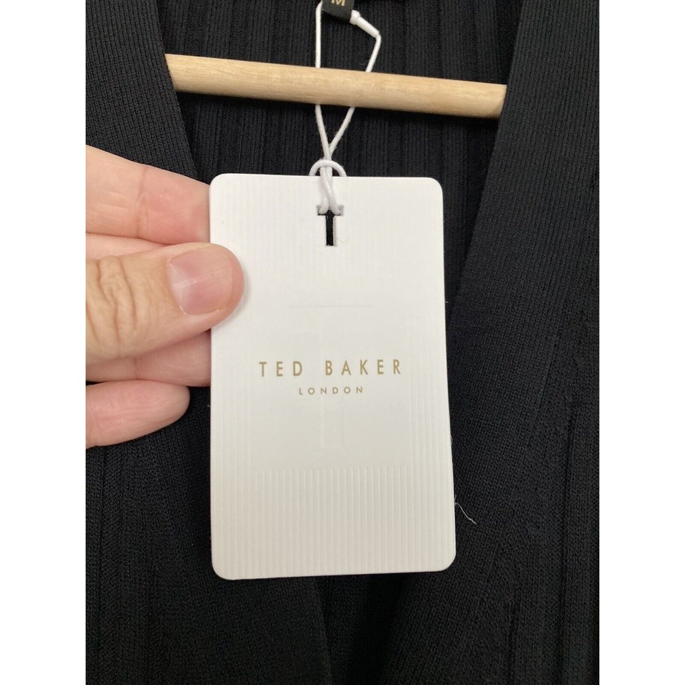 NEW Ted Baker Nardaa Longline Cardigan Dress Ribbed MEDIUM Black Viscose - Picture 11 of 16